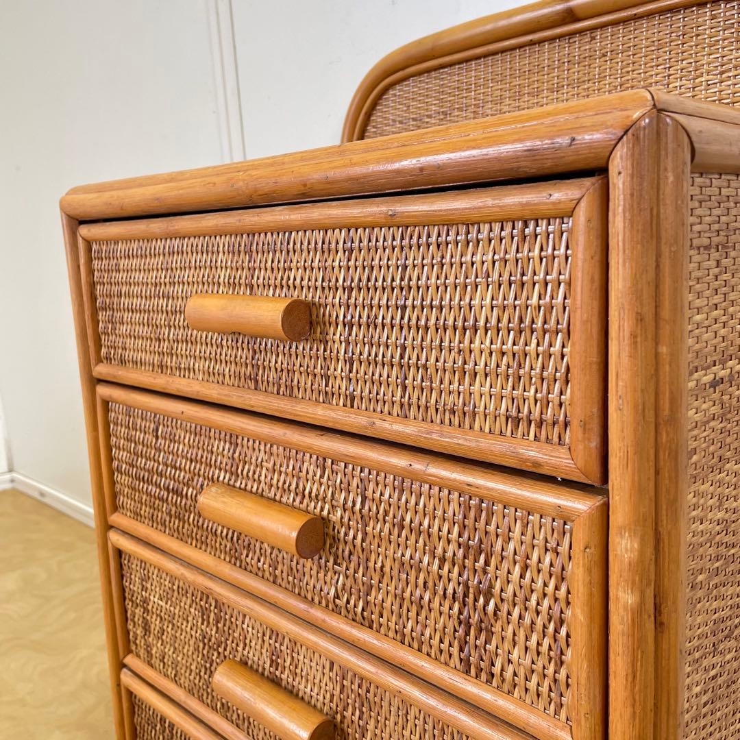 籐 ラタン 4段チェスト③ 引き出し 収納 タンス 箪笥 電話台 ビンテージ