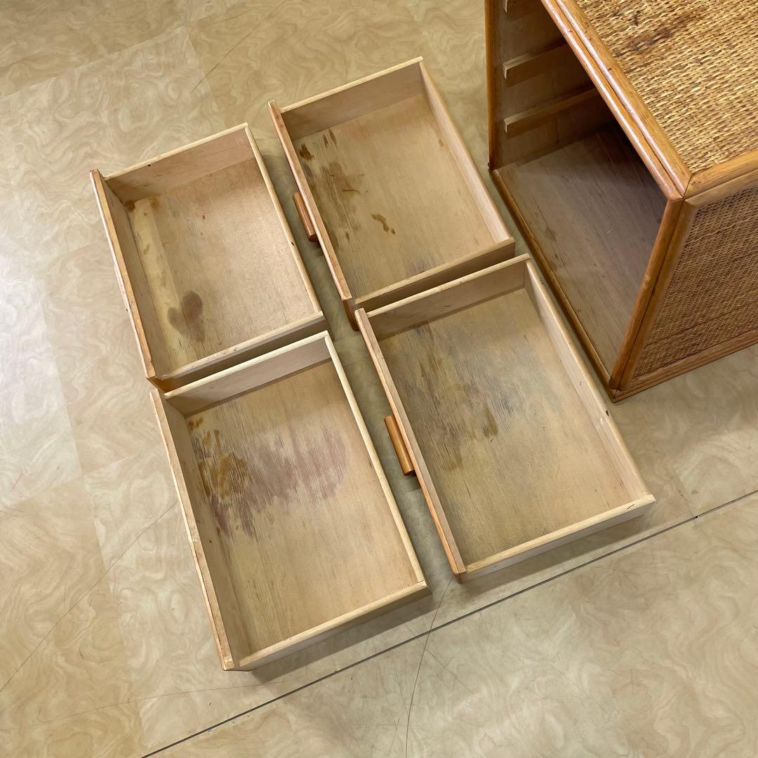 籐 ラタン 4段チェスト③ 引き出し 収納 タンス 箪笥 電話台 ビンテージ