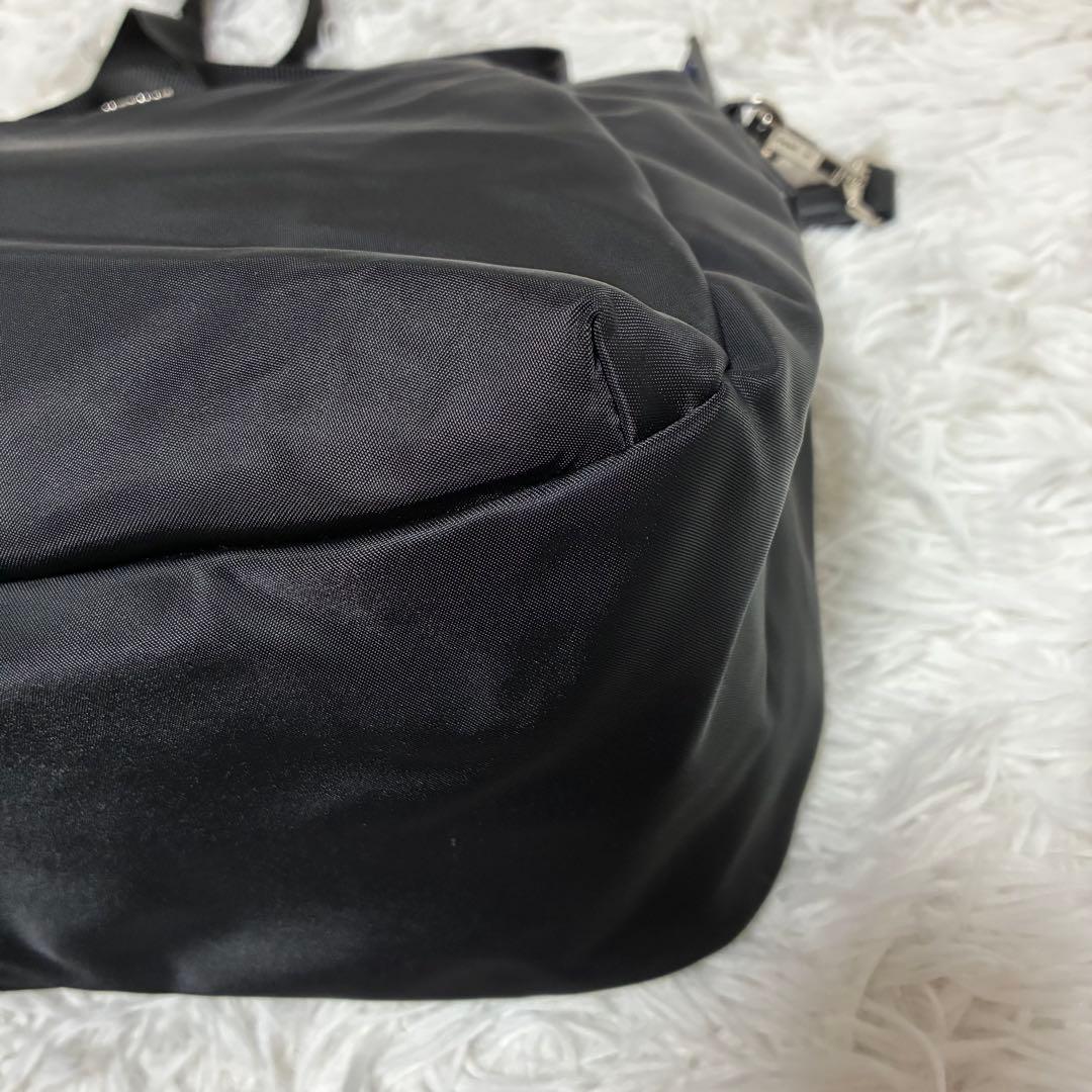 アニエスベー　2wayバッグ　ナイロン　レザー　ゴールドロゴ　ブラック×ブルー