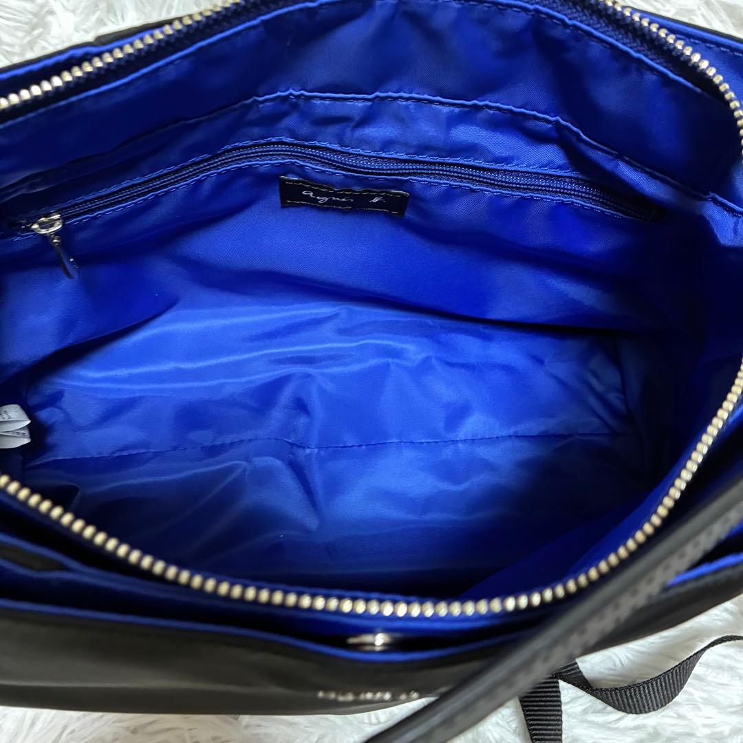 アニエスベー　2wayバッグ　ナイロン　レザー　ゴールドロゴ　ブラック×ブルー