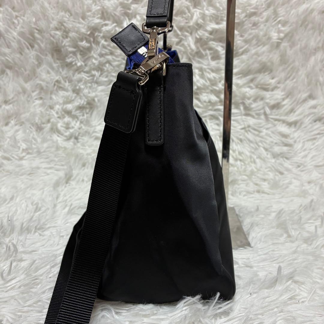 アニエスベー　2wayバッグ　ナイロン　レザー　ゴールドロゴ　ブラック×ブルー