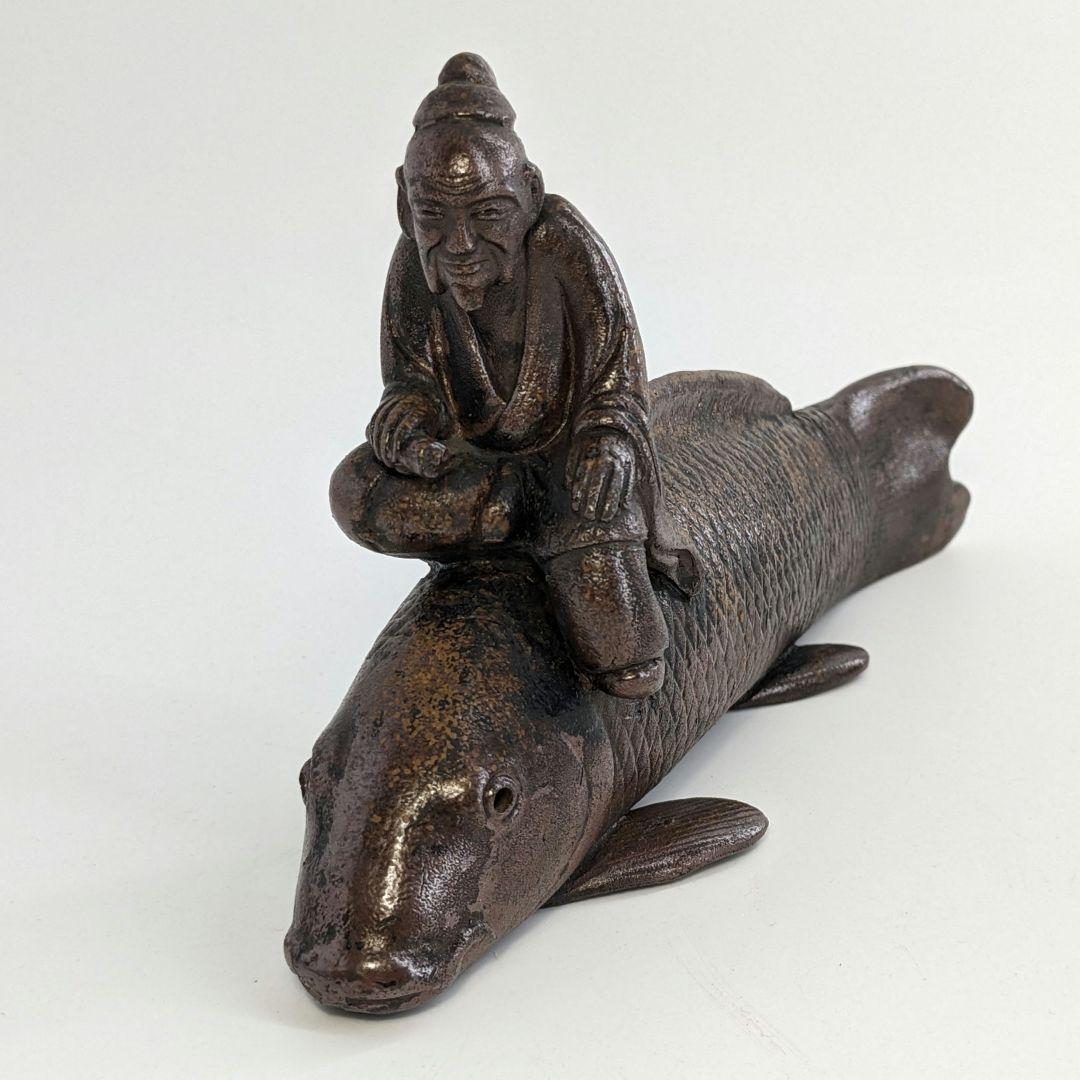 木村陶峰 備前焼 鯉仙人置物 琴高仙人 細工物 魚 縁起物 工芸品 インテリア