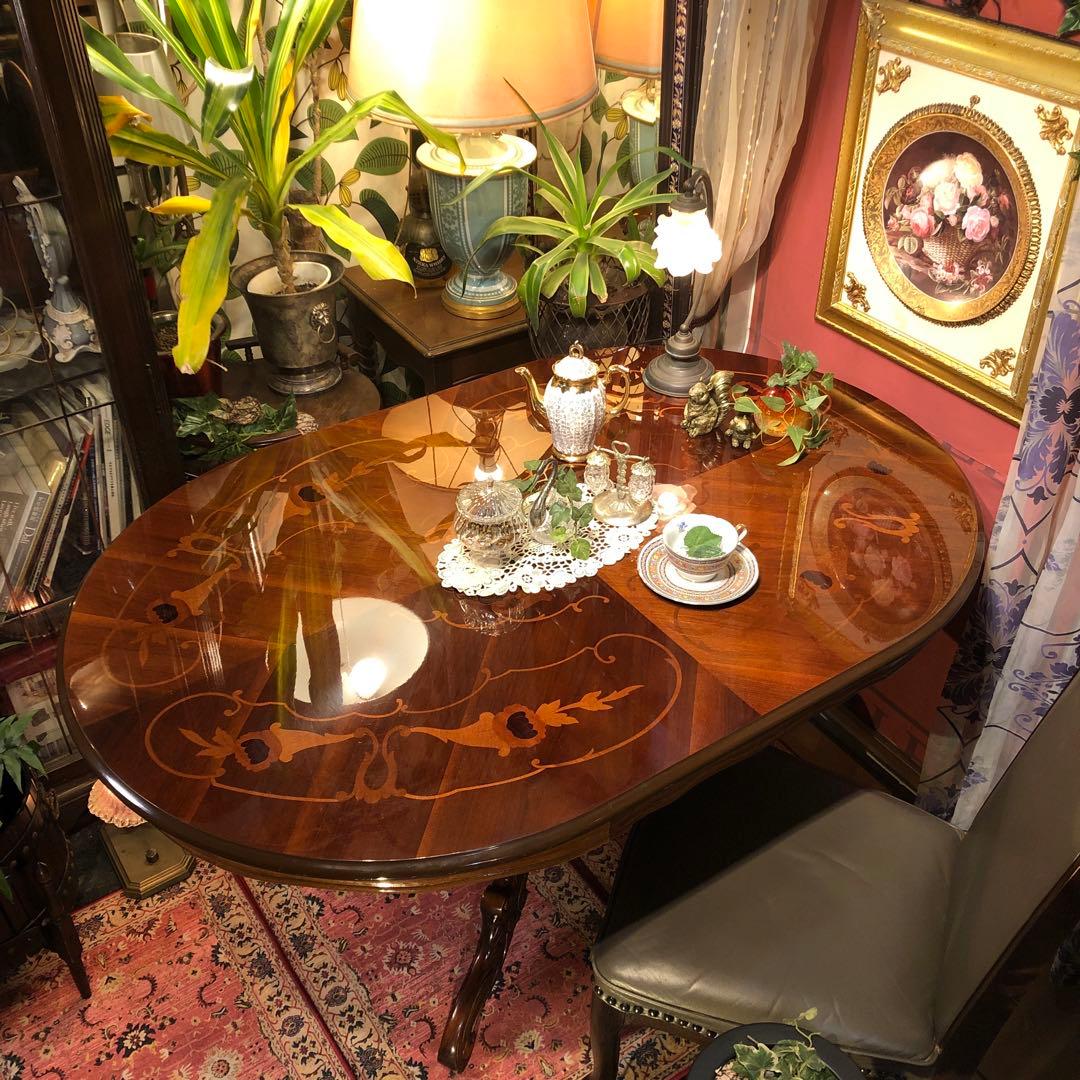 こうママ✨✨ 天板のみSaleヴィンテージ イタリアン象嵌オーバルテーブル