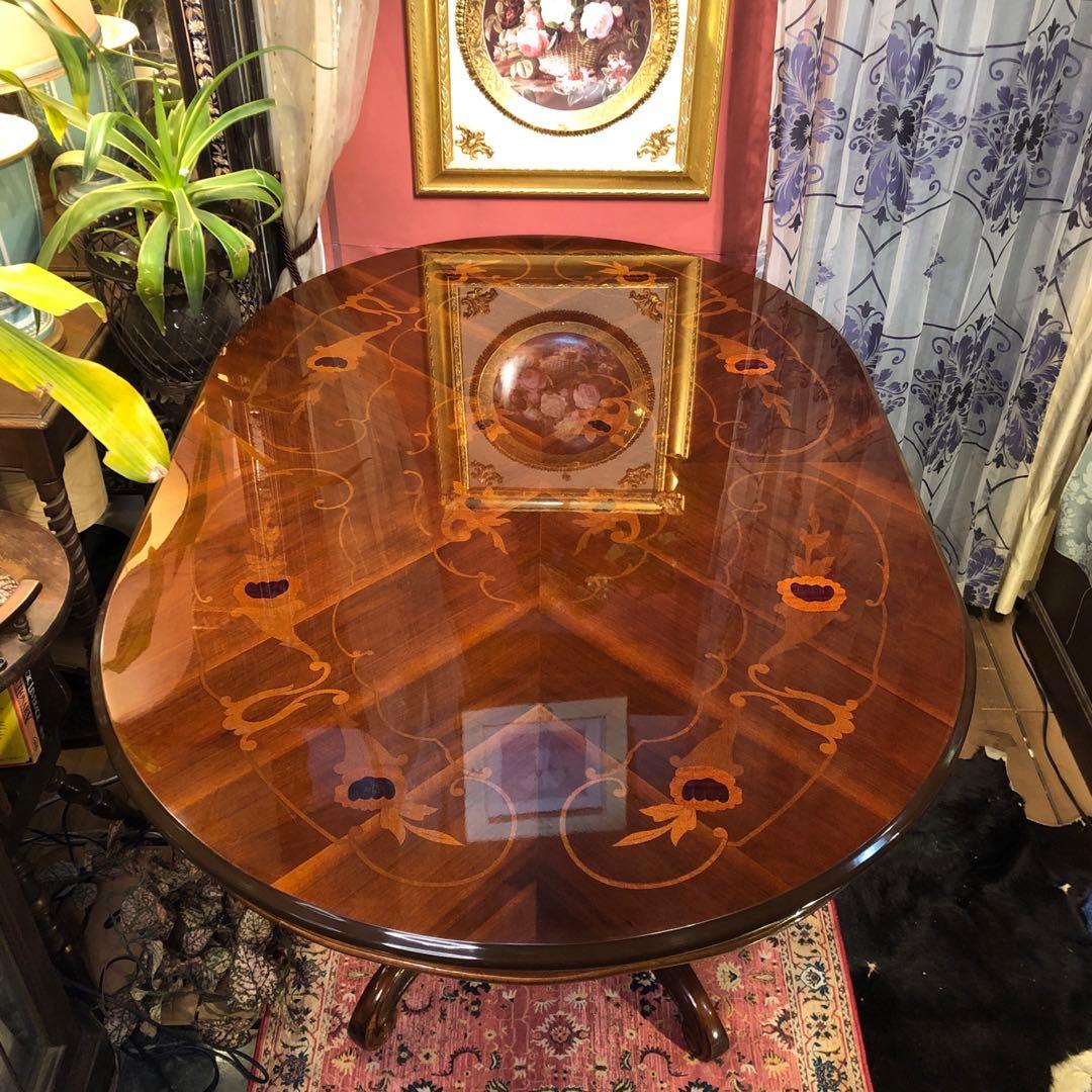 こうママ✨✨ 天板のみSaleヴィンテージ イタリアン象嵌オーバルテーブル