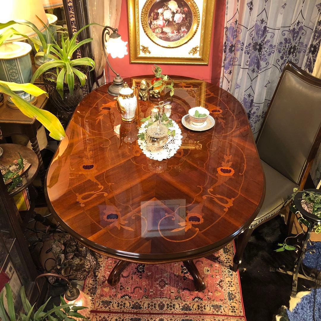 こうママ✨✨ 天板のみSaleヴィンテージ イタリアン象嵌オーバルテーブル