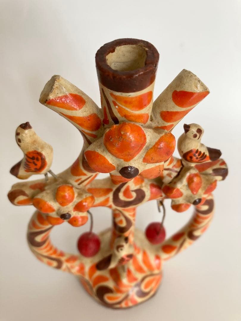 メキシコ民藝 生命の樹 ツリーオブライフ 燭台 オレンジ