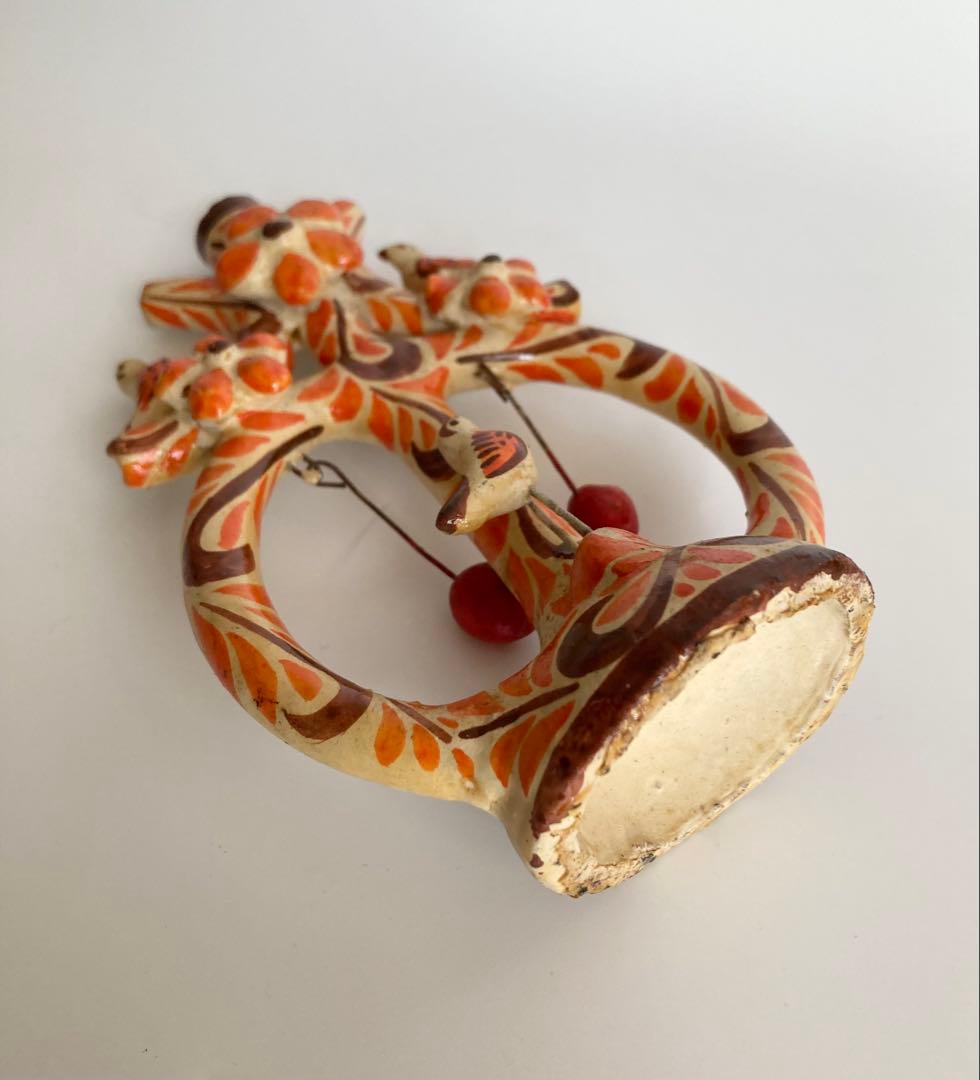 メキシコ民藝 生命の樹 ツリーオブライフ 燭台 オレンジ