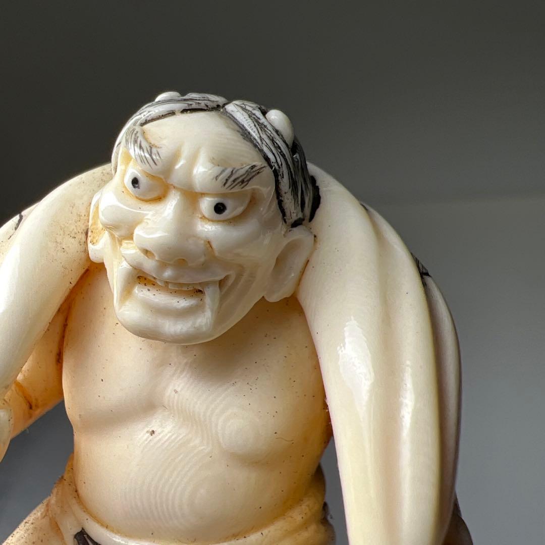 極上和彫　風神根付　27g 東Y8-0109☆2Fトヒト