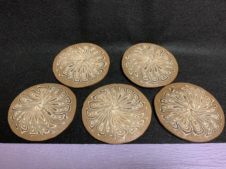 水野達蔵(二代双鶴　水野達三) 練り込み　皿 5枚セット　伝統模様鶉手