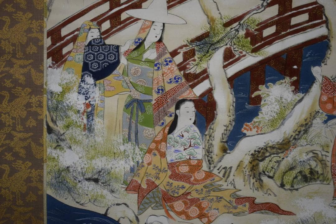 真作/岡島良山/山水人物図/桐箱二重箱付/布袋屋掛軸HE-871