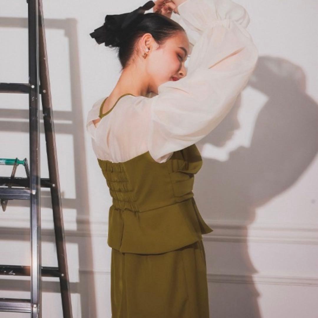 【ANDRESD】draped bustier flocky dress