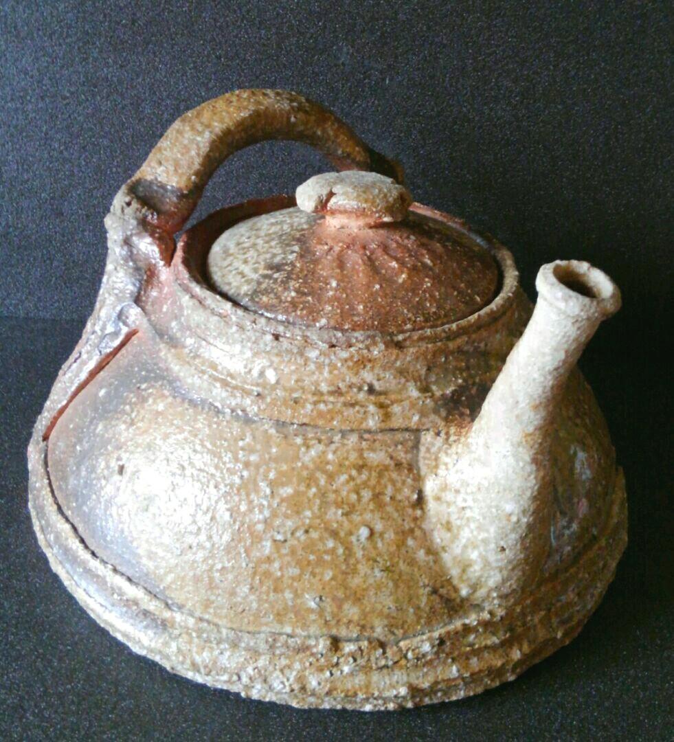 人気作家　眉山窯　沖康史作　焼締　信楽　土瓶形　花入れ　花瓶　オブジェ　共箱