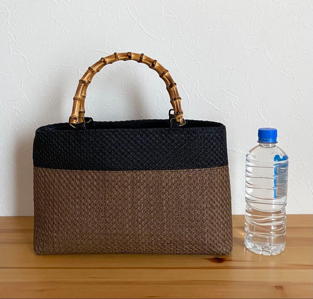 【新品未使用】カゴ風バッグ　焦茶×ブラック