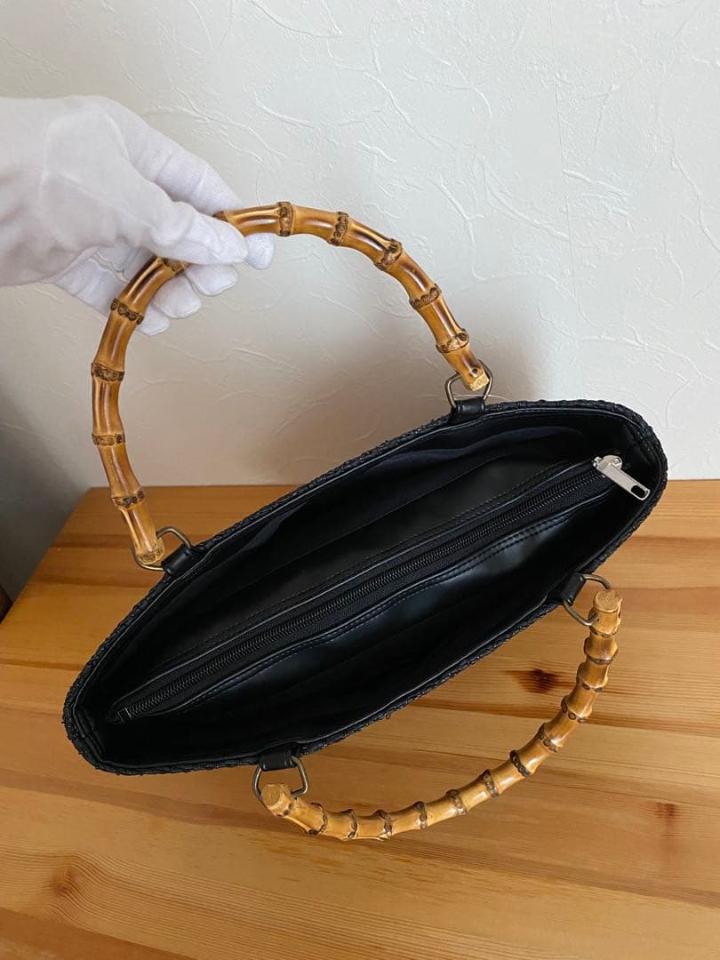 【新品未使用】カゴ風バッグ　焦茶×ブラック