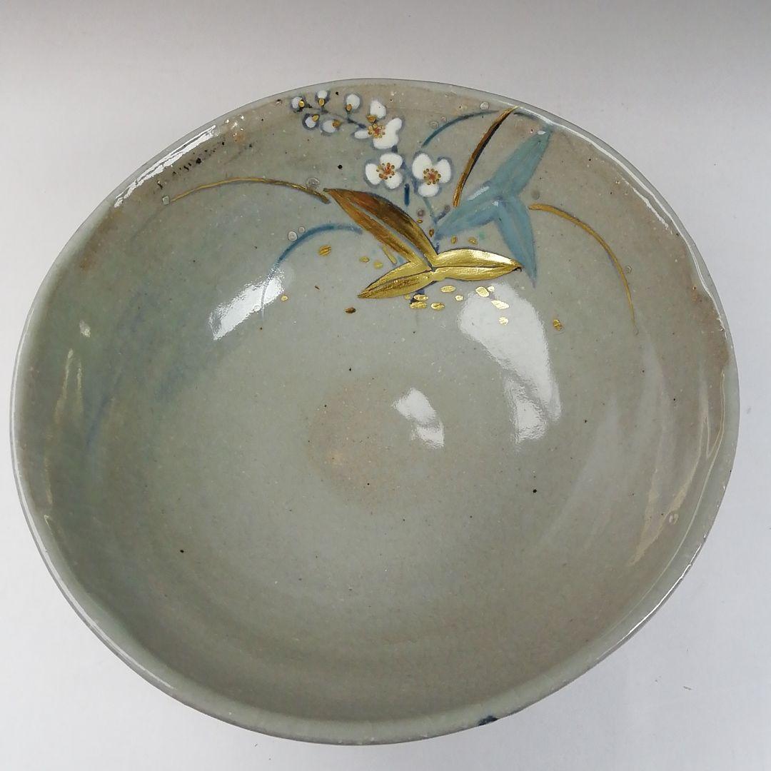 Ｔ６１８　茶碗　『沢瀉絵』『山川巖 造』　共箱　抹茶碗　茶道具