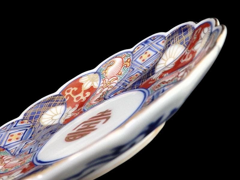 大聖寺伊万里　金襴手 寿紋に捻り輪花菊皿　4寸皿　5客　D820AS-CUy