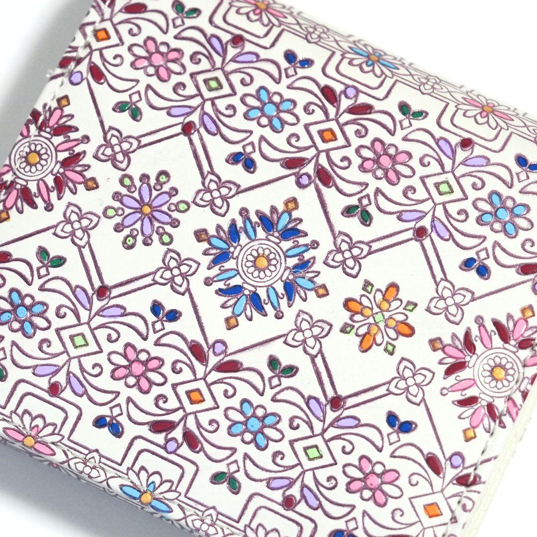 【未使用新品】友禅文庫 花柄 二つ折り財布 牛革 日本製