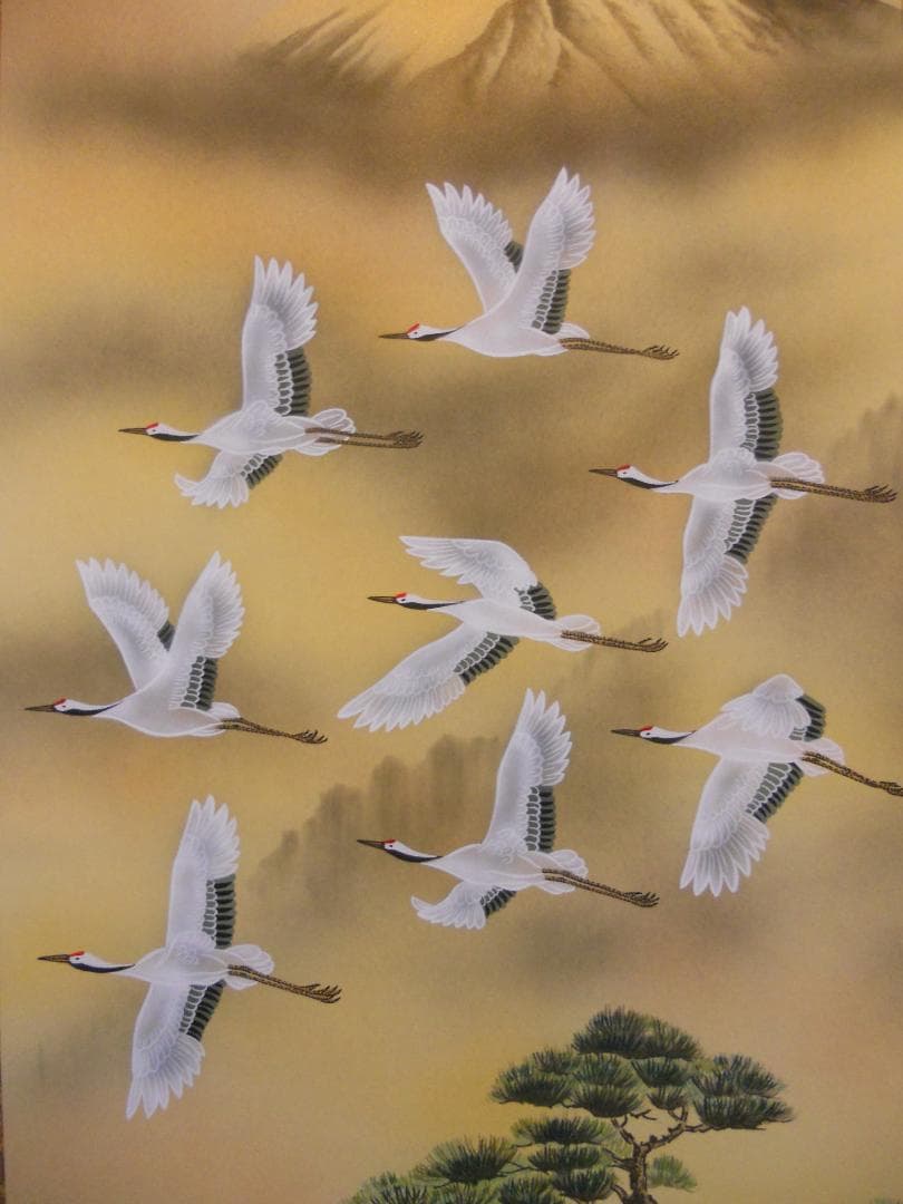 掛け軸 安在玉雲 風水黄金富翔図 黄金富士絹本 希少 軸装 茶道具 掛軸 美品