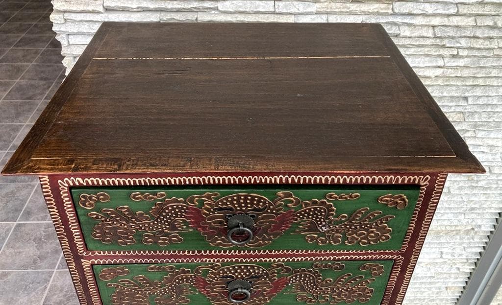 アンティーク　シノワズリ　１０段引出し　チェスト　東洋家具　唐箪笥　中国風文様