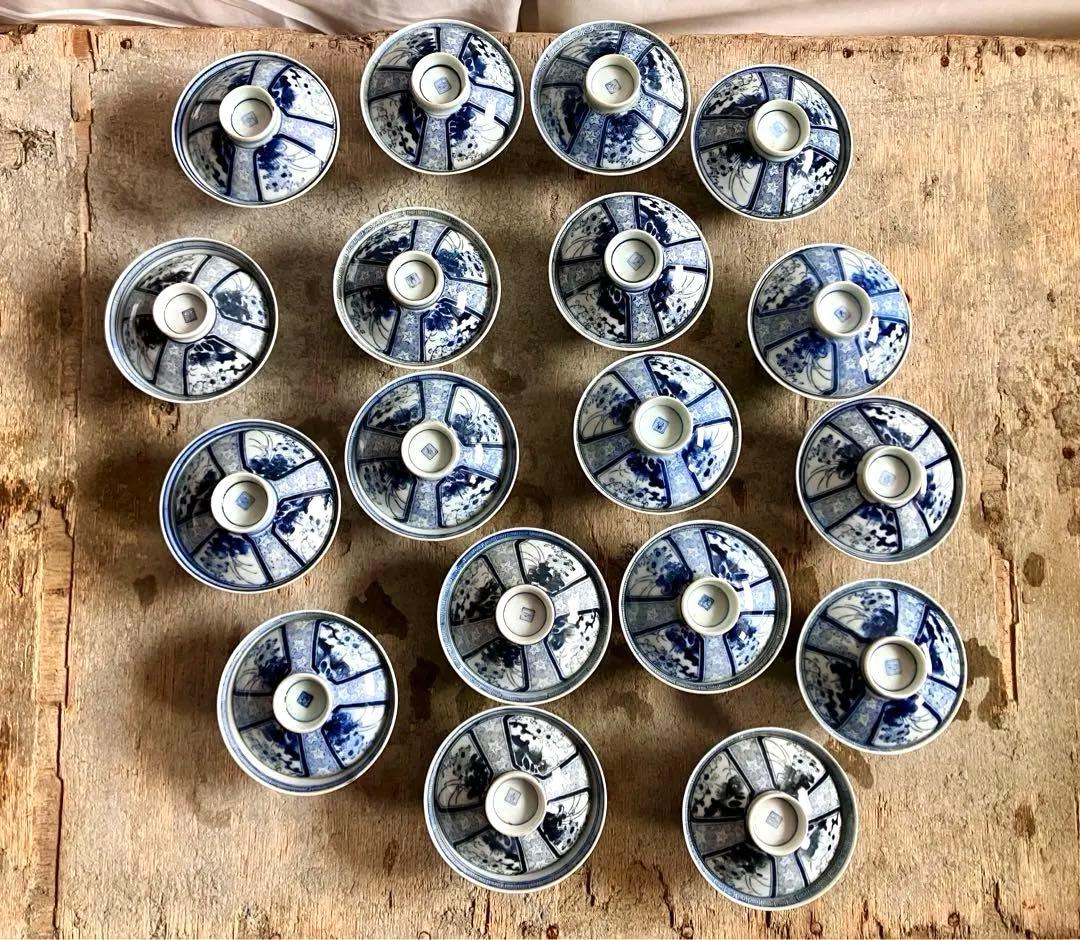 新春お値下げ✅古伊万里✅蓋付き椀18客/染付山水画/骨董/磁器