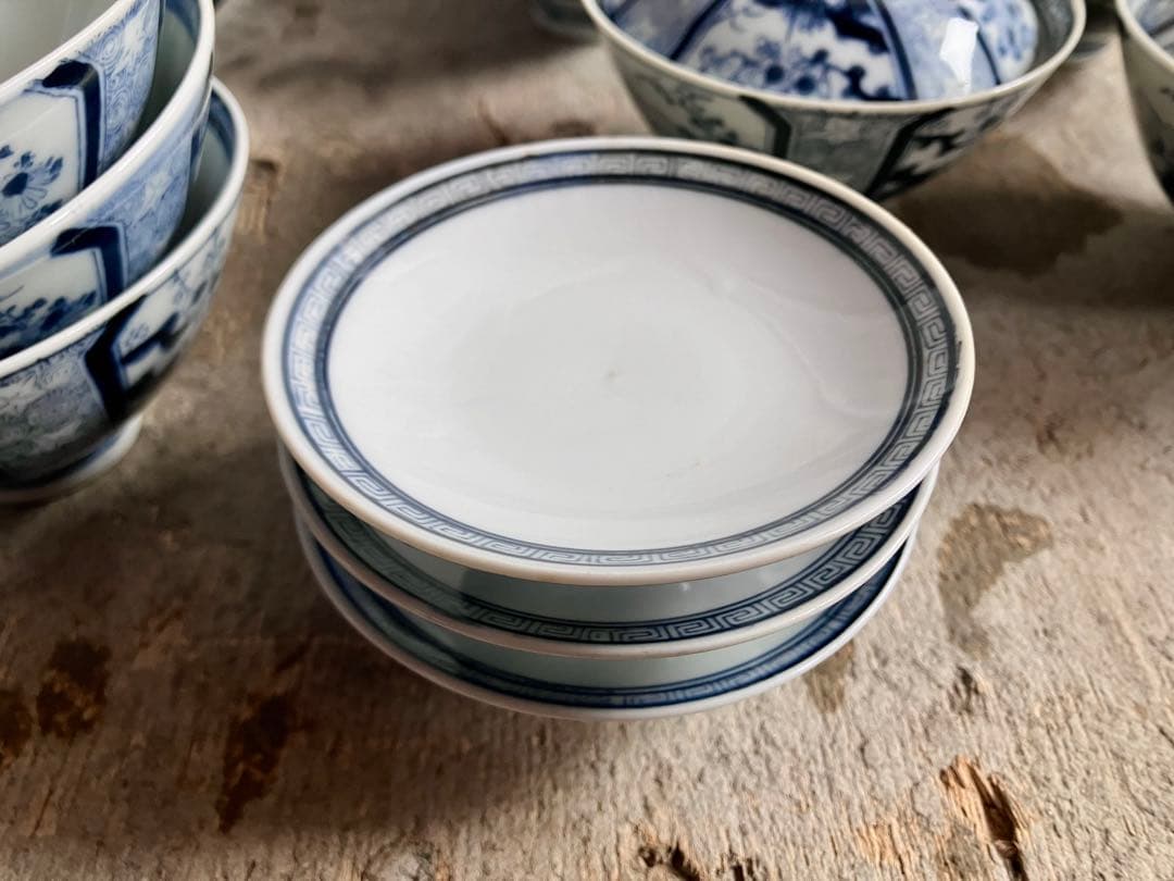 週末お値下げ✅古伊万里✅蓋付き椀18客/染付山水画/骨董/磁器