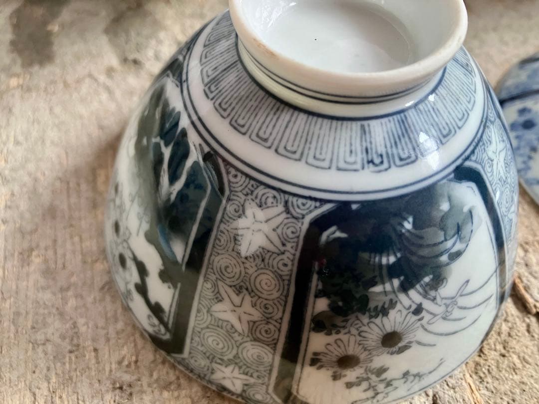 週末お値下げ✅古伊万里✅蓋付き椀18客/染付山水画/骨董/磁器