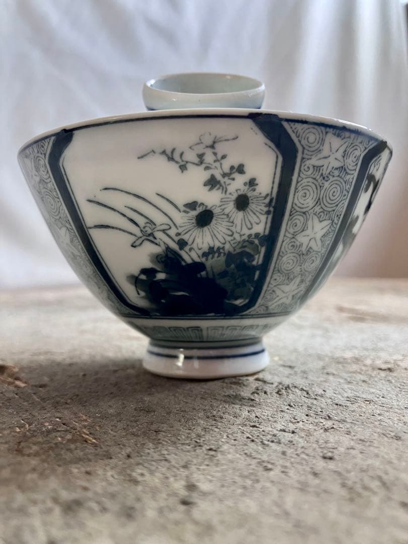 週末お値下げ✅古伊万里✅蓋付き椀18客/染付山水画/骨董/磁器