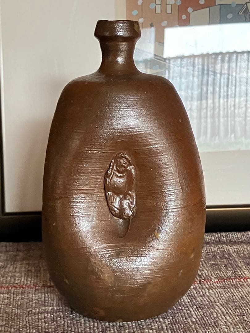 古備前　人形徳利　大黒天　福禄寿　在銘　花瓶