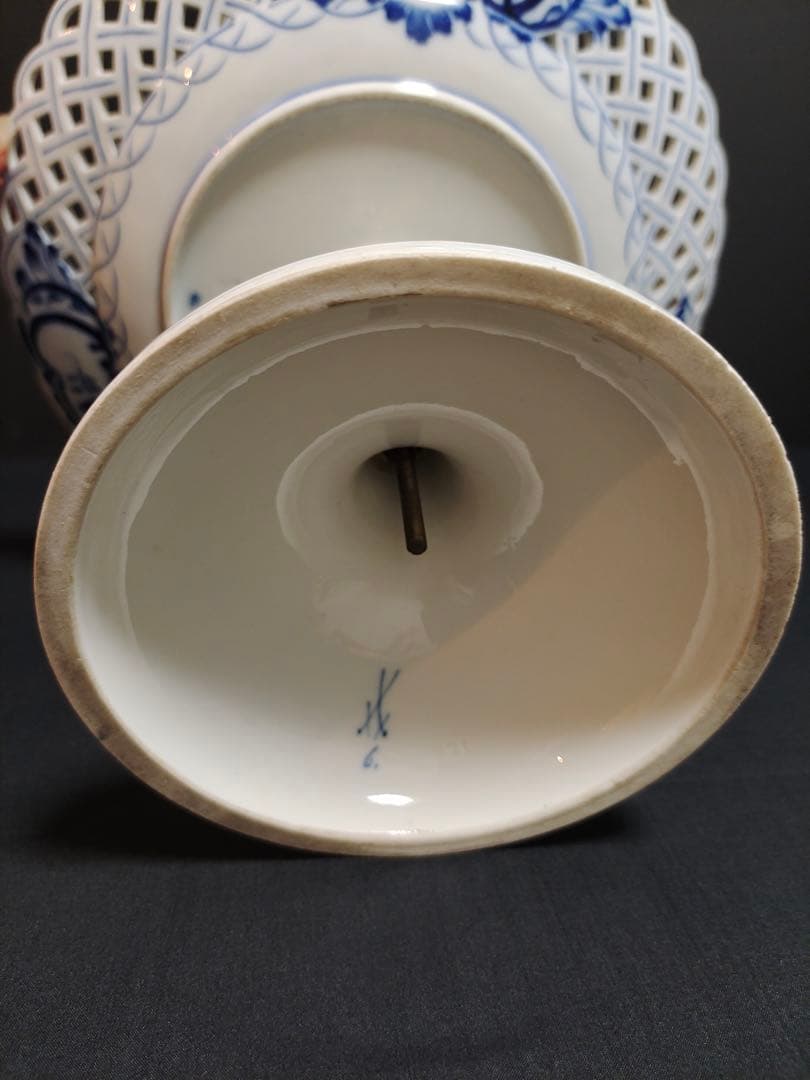 時代 マイセン ブルーオニオン 磁器 2段コンポート 飾り インテリア 修理あり