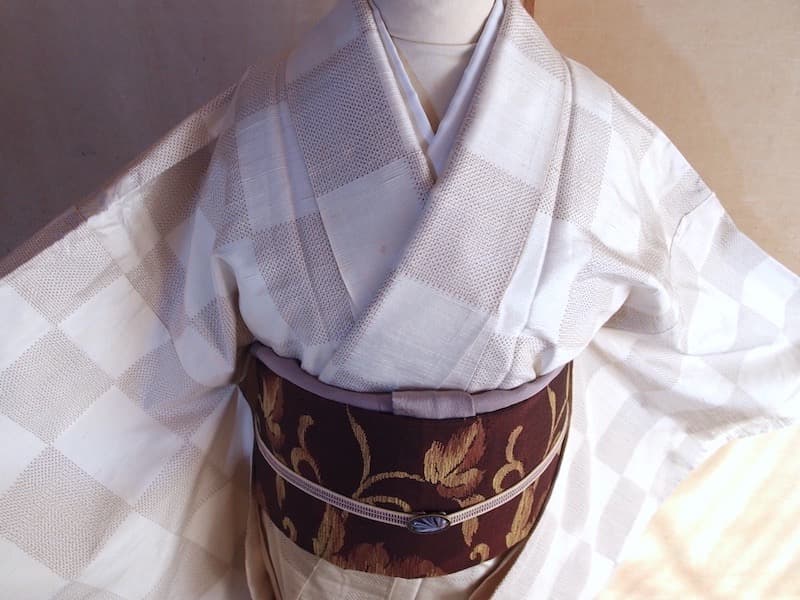 紬八寸名古屋帯（唐葉文）正絹美品