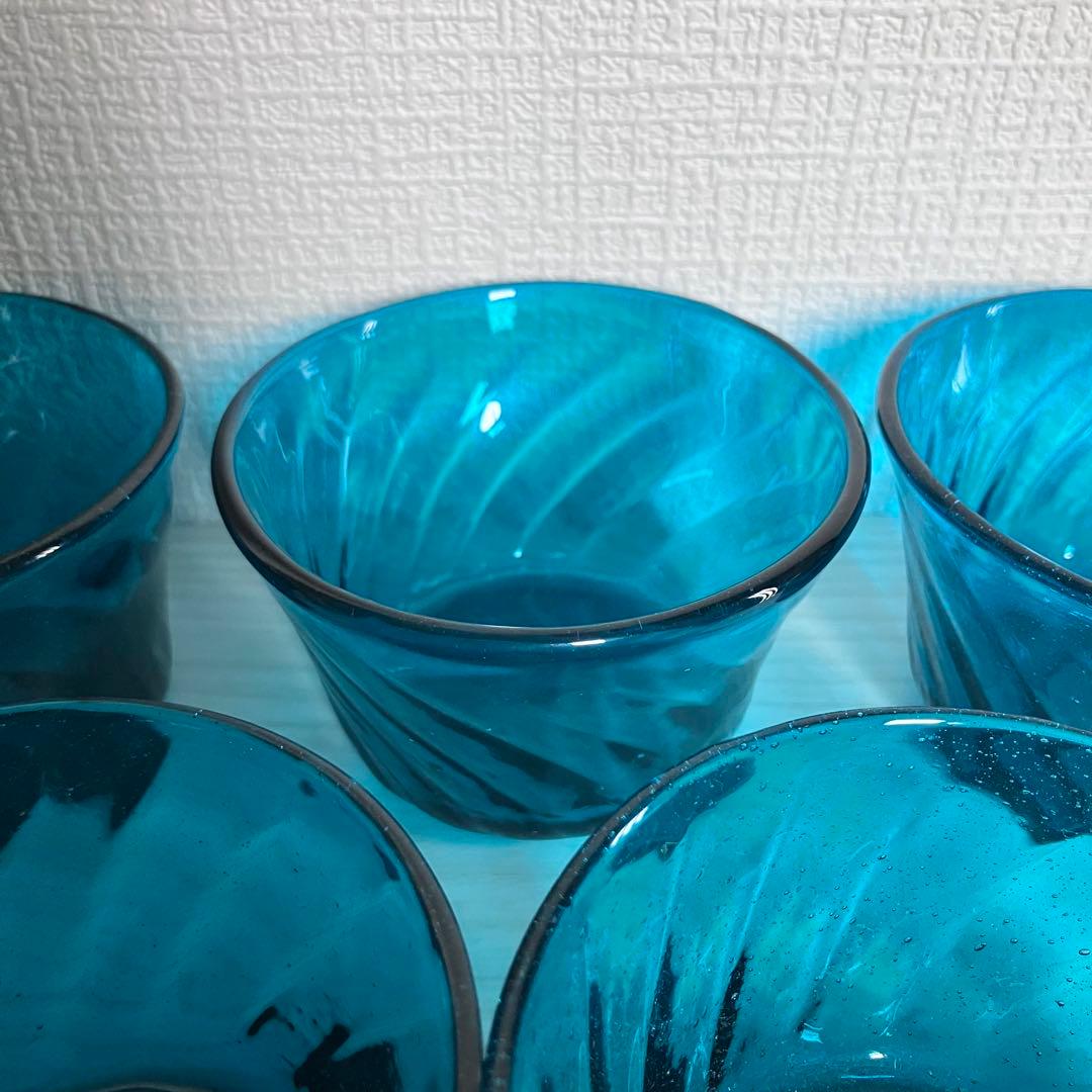 38【倉敷ガラス】小谷眞三 翠小鉢6点セット