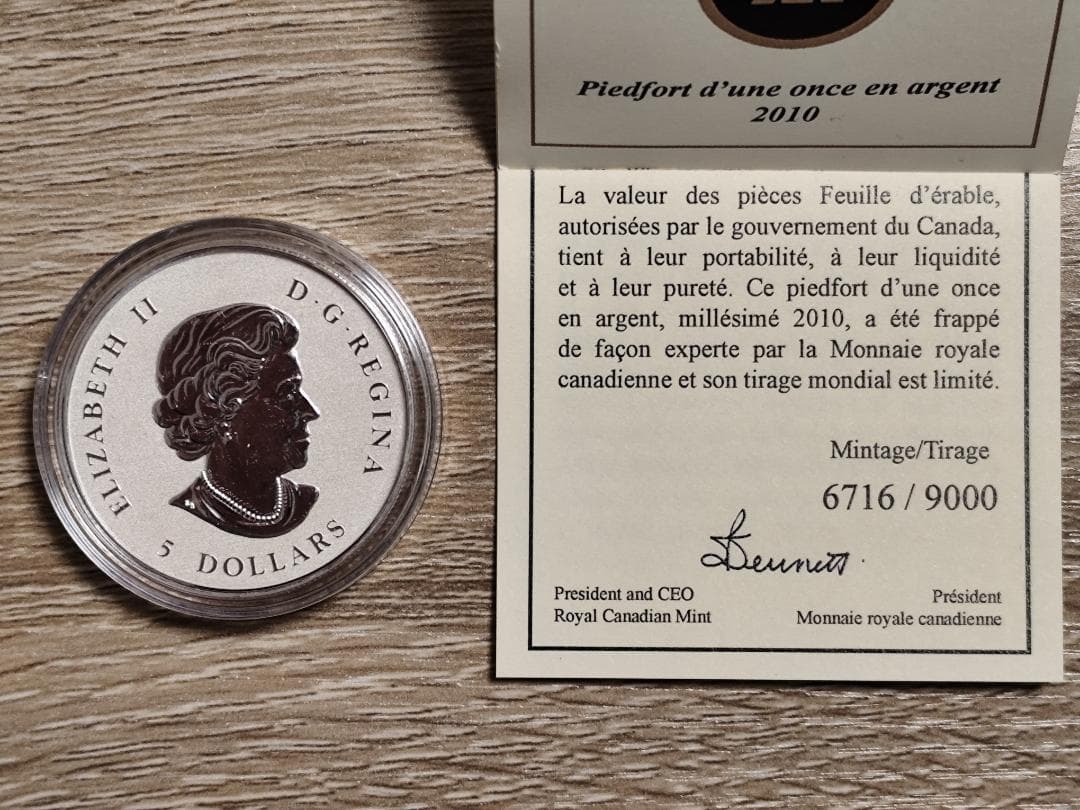 2010 カナダ メイプルリーフ 銀貨 5ドル 純銀 初代ピエフォー 限定発行