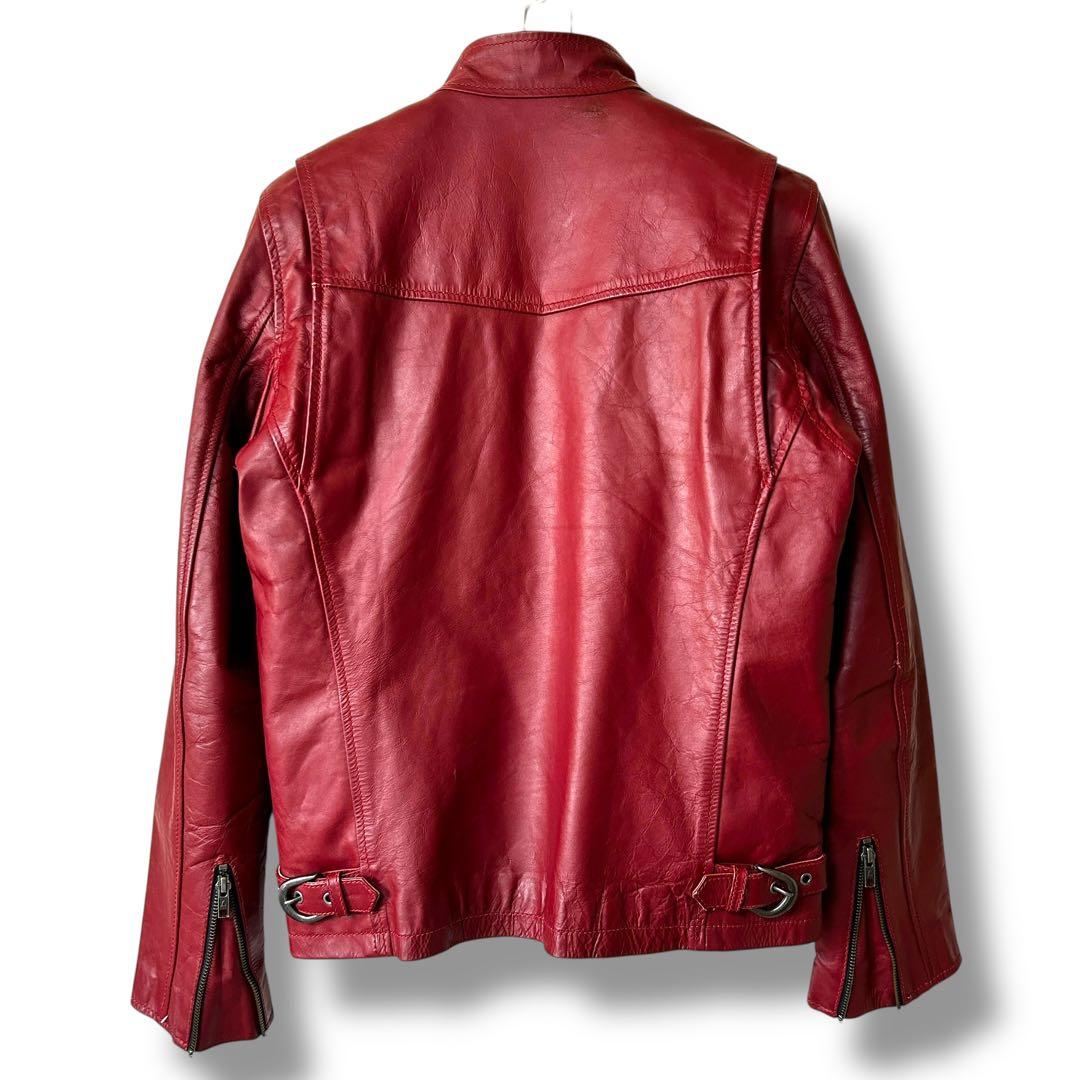 Liugoo Leathers シングルライダース 牛革 脱着ライナー 赤 M