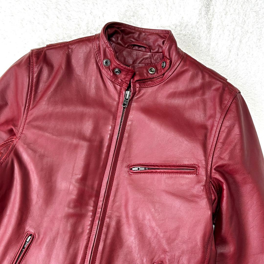 Liugoo Leathers シングルライダース 牛革 脱着ライナー 赤 M