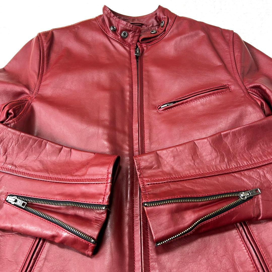 Liugoo Leathers シングルライダース 牛革 脱着ライナー 赤 M