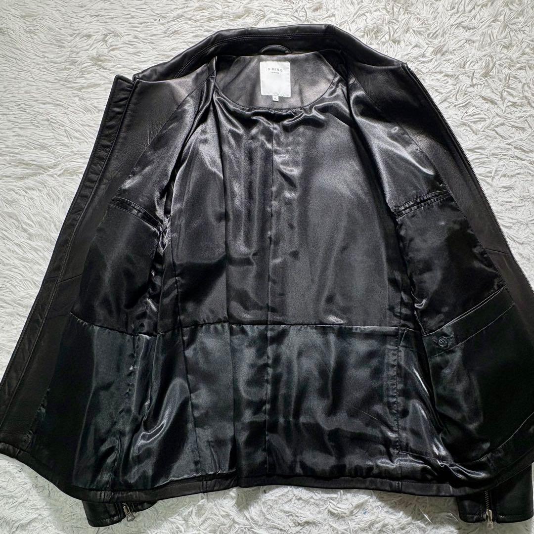 【美品】BEAMS 羊革　シングルライダースジャケット　黒　シープレザー　XL