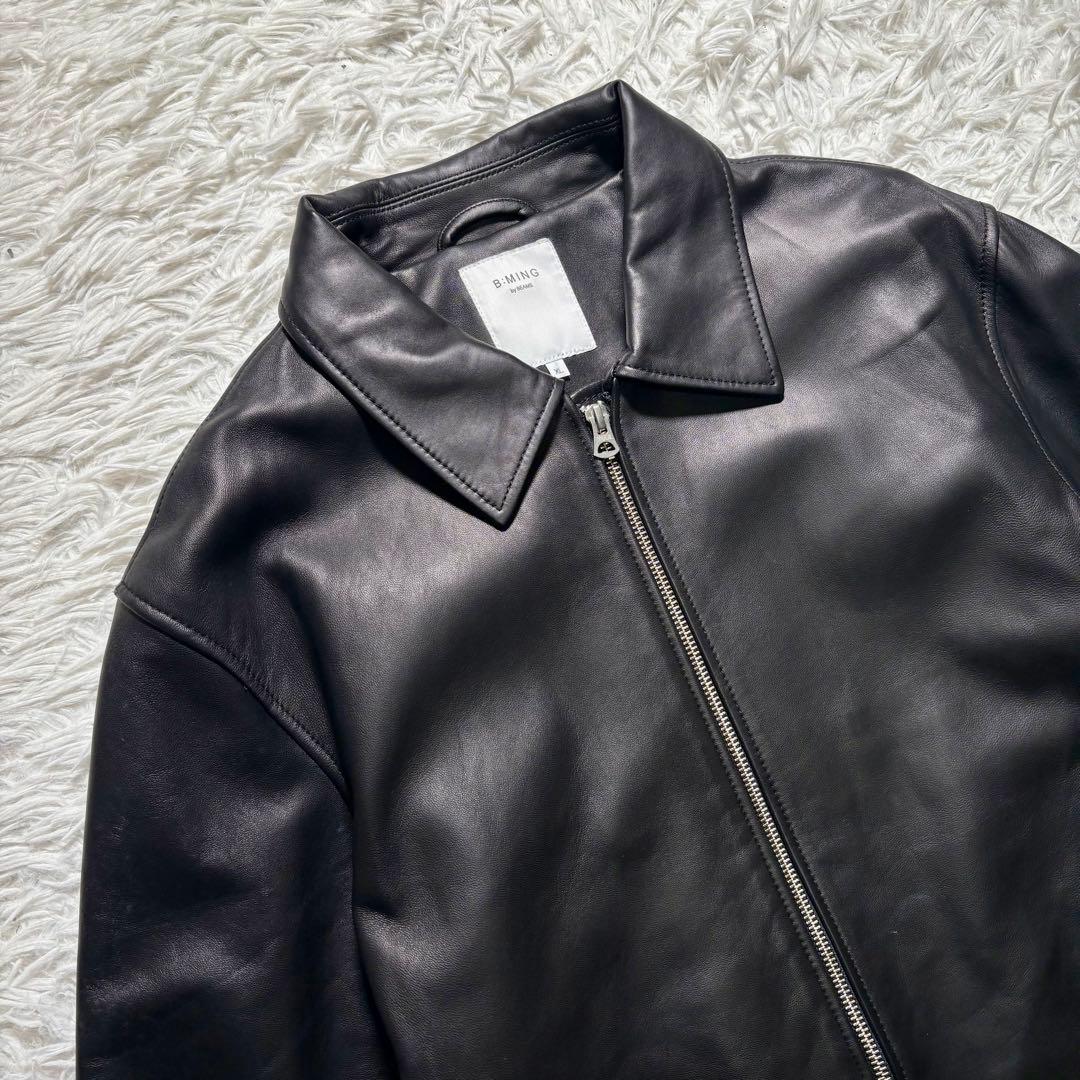 【美品】BEAMS 羊革　シングルライダースジャケット　黒　シープレザー　XL