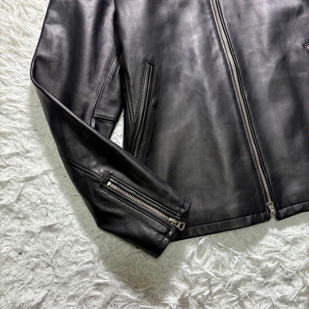 【美品】BEAMS 羊革　シングルライダースジャケット　黒　シープレザー　XL
