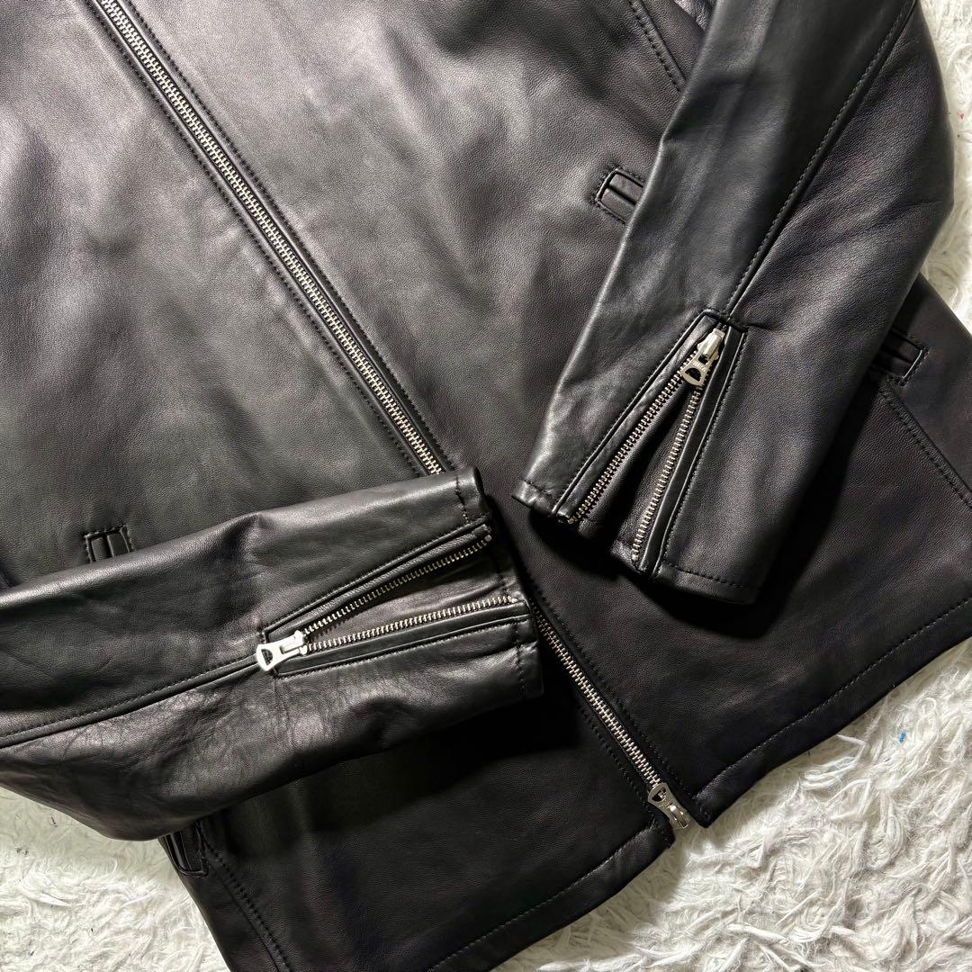 【美品】BEAMS 羊革　シングルライダースジャケット　黒　シープレザー　XL