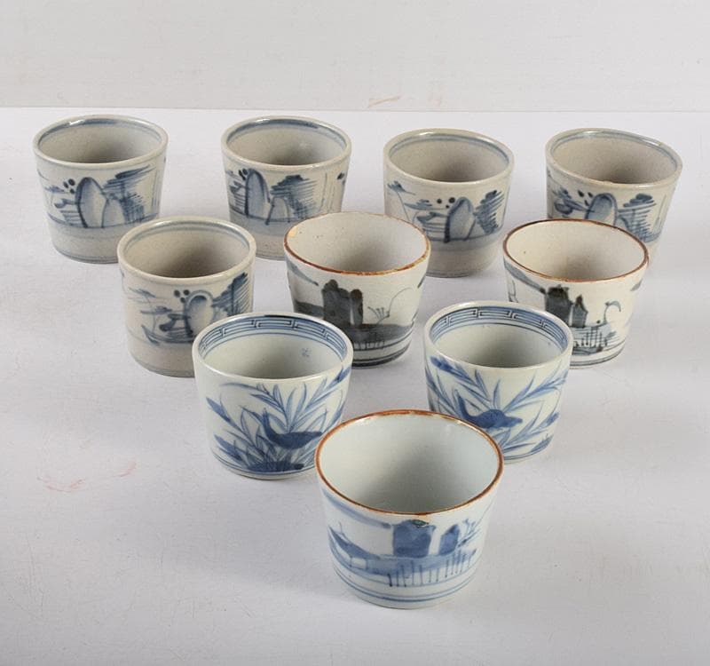 Q　古伊万里　染付　花文　酒盃　ぐい呑　43客まとめて　M　R5096C