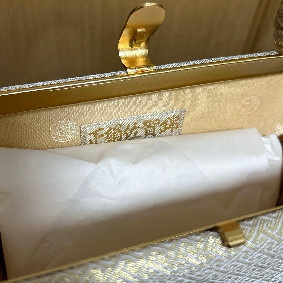 神田胡蝶　和装バッグ　フォーマル　佐賀錦　紗綾型地紋　正絹　金糸　礼装