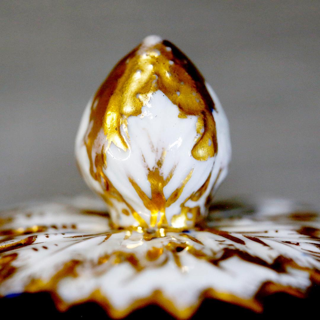 【送料込み】ドレスデン 帆船 壺 蓋付き 飾り壺 コバルト 金彩 ①