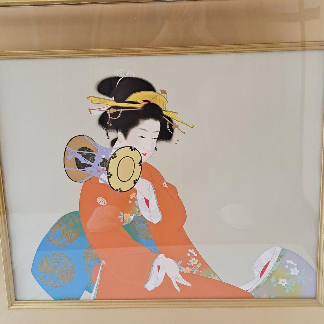 上村松園「鼓の音」シルクスクリーン 　額装