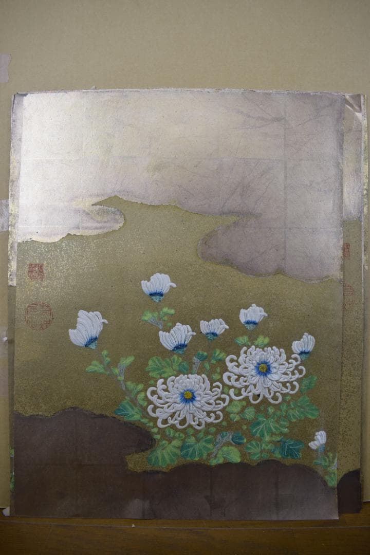 【模写】伊藤若冲/菊図/屏風ハガシ/六曲用マクリです/掛軸☆宝船☆Z-369