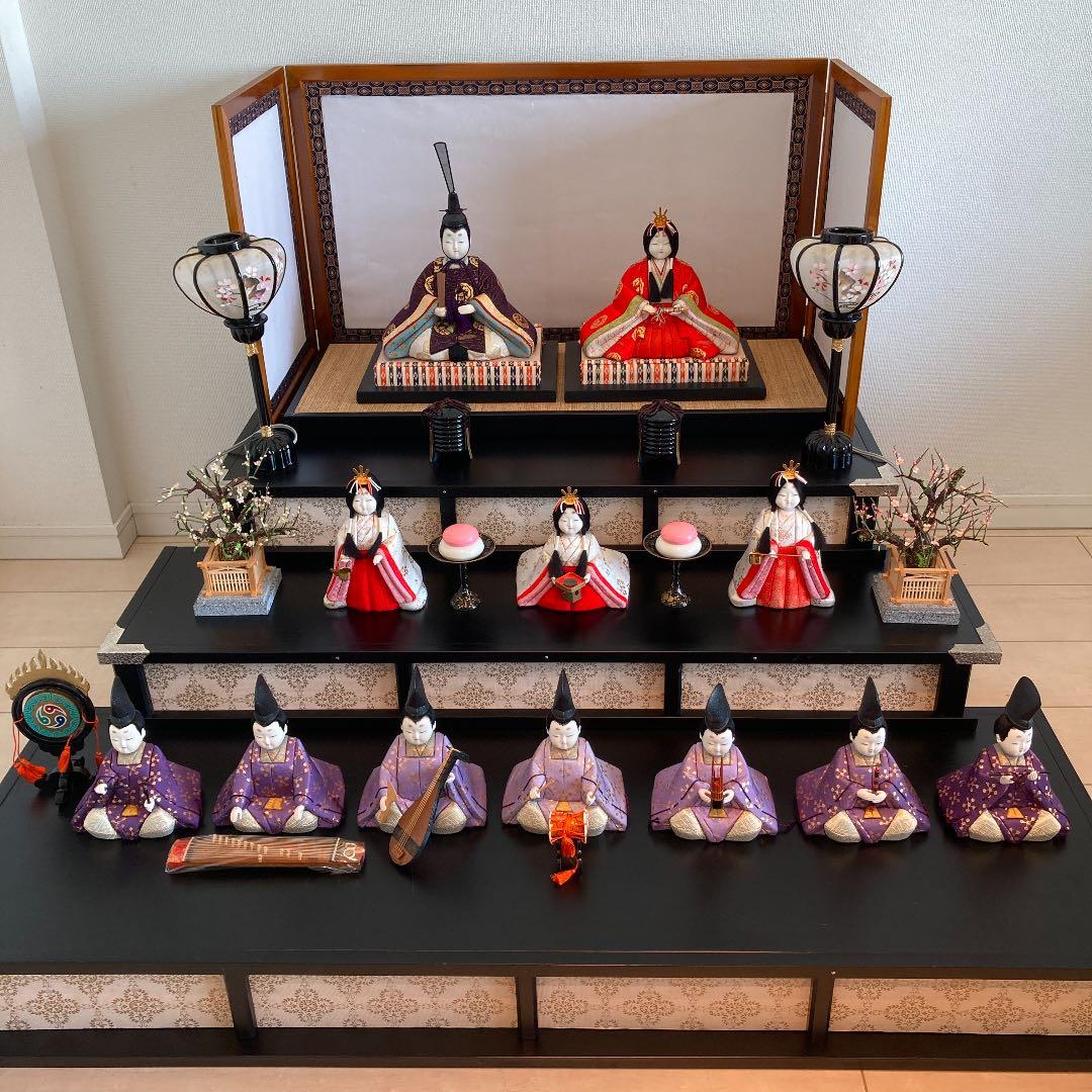 はぎー　お雛様　三段　久月　黒い雛壇　七楽人　※都内直接お渡し品