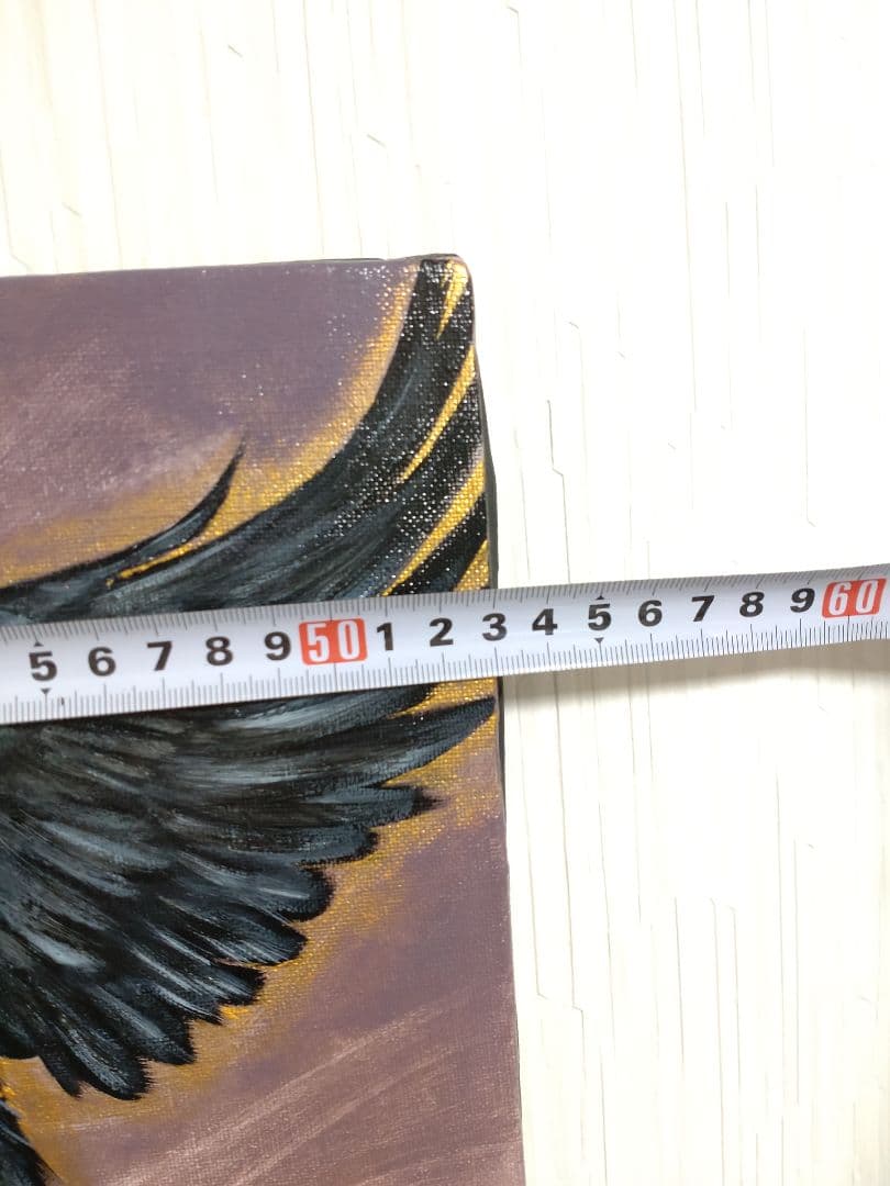 カラスの油絵◆1点物絵画◆アイヌ模様/パワーアート/真作/作者サイン入り