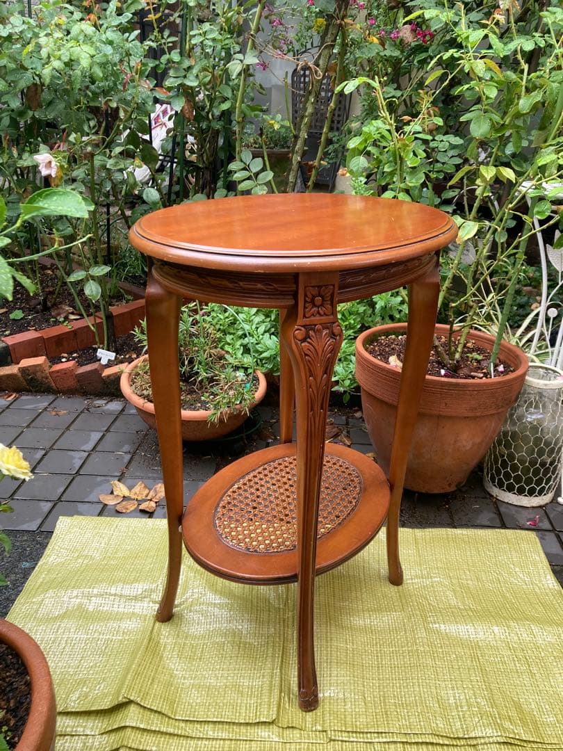 アンティーク家具　イタリア製　花柄象嵌　サイドテーブル　花台　猫脚