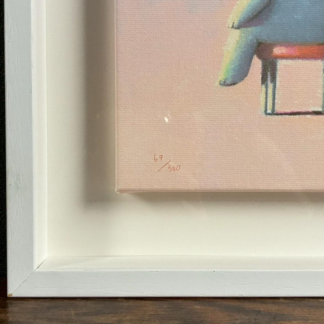 美品 渡辺宏「午後の待合室」ジクレー 直筆サイン入 保証書有 立体額装 ぞう