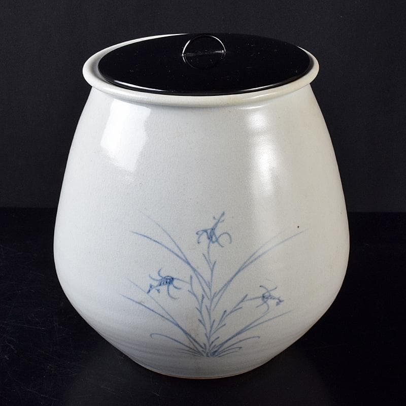 銀杏の木 　安東五作　樊川窯　青華　花文　水指　共箱　M　R8709B