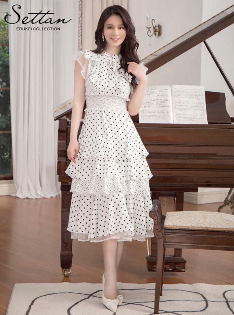 y【ERUKEI エルケイ】ドット ティアードフリル キャバドレス